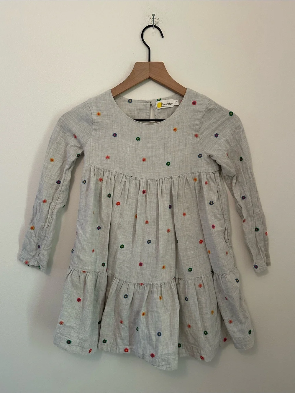 Mini Boden Cotton Multicolored Flower Embroidered Tiered Dress